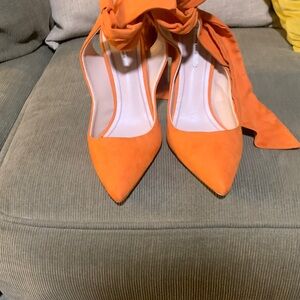**New** Statement making Zara  Women's  Orange sling back with ties Shoes
